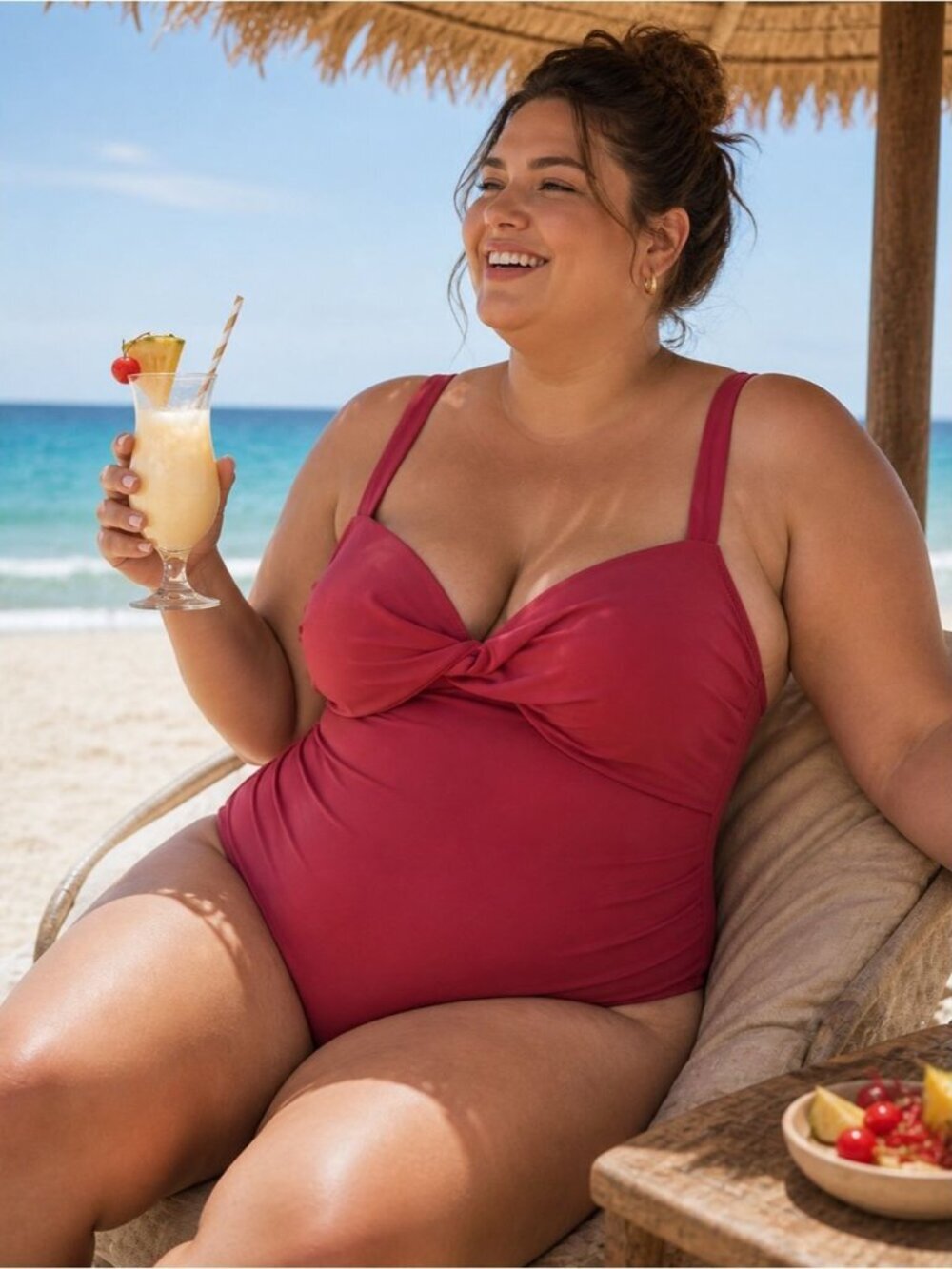 Cupshe One Piece Swimsuit Rust Red XL Twist Front Tummy Control Summer Resort